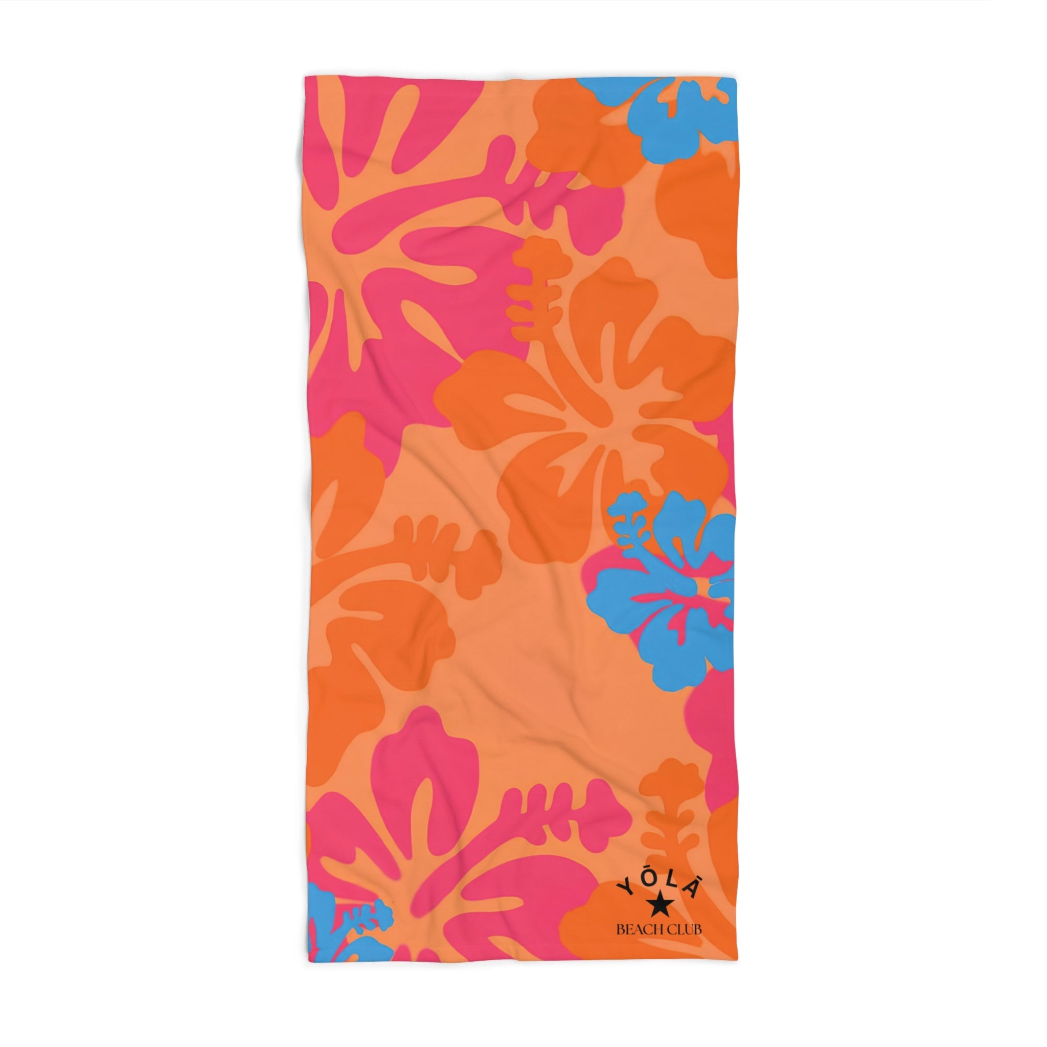 Colorful floral towel with ALOHA branding on a white background