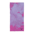Towel with pink floral design on a white background