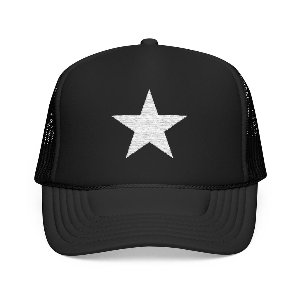 Star Trucker Hat — Distressed White Star Foam Mesh Cap