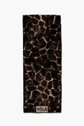 Amber tortoise yoga mat towel with dark tortoise shell animal print pattern, non-slip microfiber by Yola
