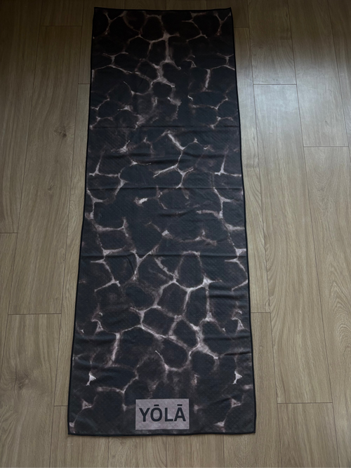 Amber Tortoise Pilates grip towel featuring a tortoise shell pattern, non-slip microfiber suede workout towel by YŌLĀ SCULP'T