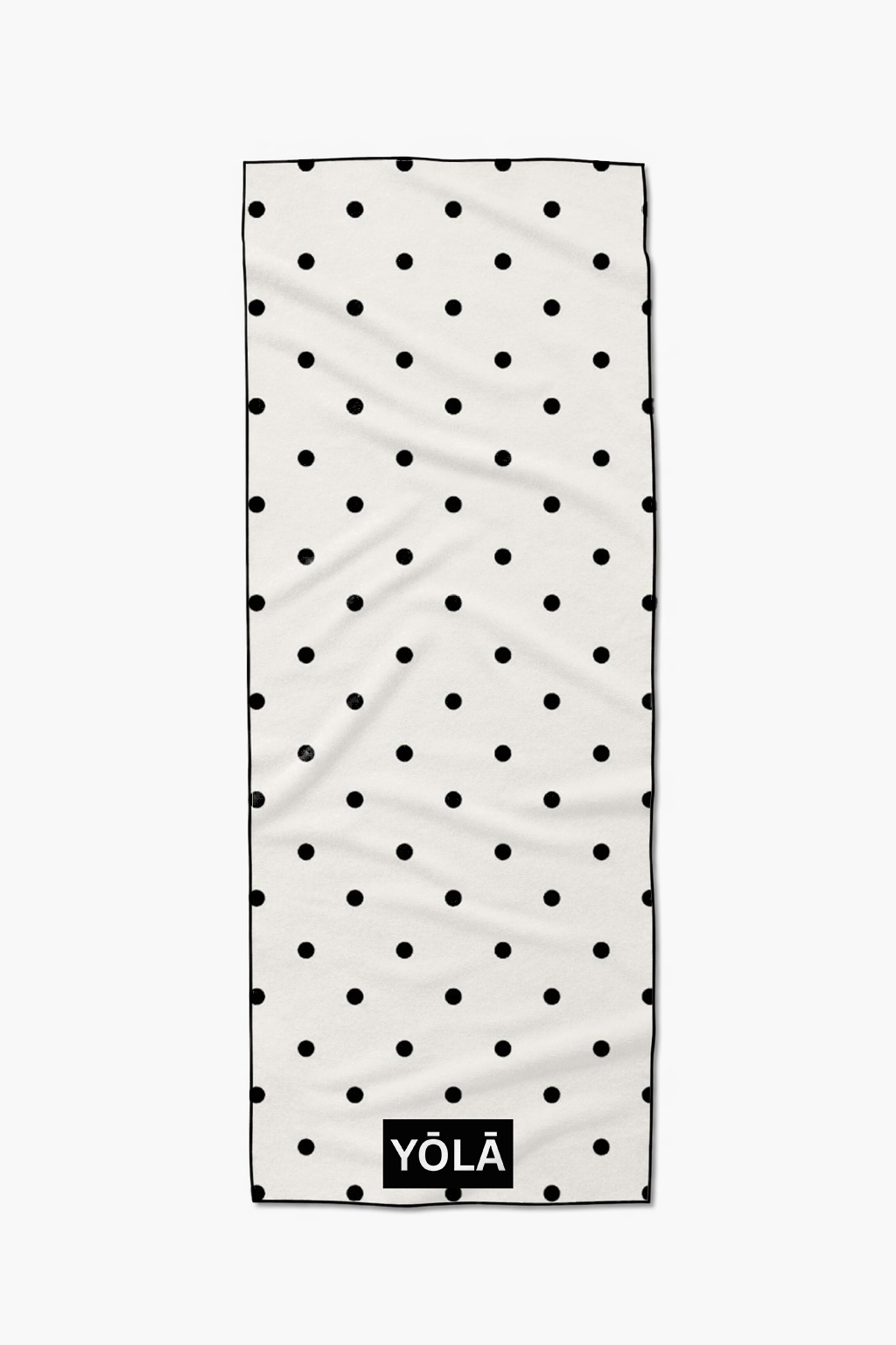 Black and white polka dot yoga mat topper with non-slip microfiber suede surface for Pilates and yoga by YOLA
