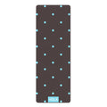 Brown yoga mat with blue polka dots and non-slip rubber base by YOLA