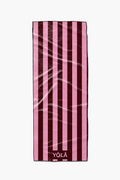 Burgundy and pink striped yoga mat topper with non-slip microfiber suede surface for Pilates and yoga by YOLA