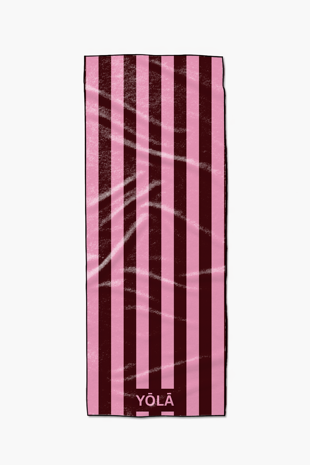 Burgundy and pink striped yoga mat topper with non-slip microfiber suede surface for Pilates and yoga by YOLA