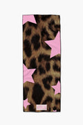 Cheetaholic yoga mat towel with leopard animal print and pink star accents, non-slip microfiber by Yola