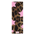 Leopard print yoga mat with pink star design, non-slip rubber base, and microfiber suede top by YOLA