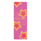 Pink God Is Love yoga mat with glowing star design by Yola