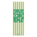 Green Evolve or Repeat yoga mat with retro striped design by Yola