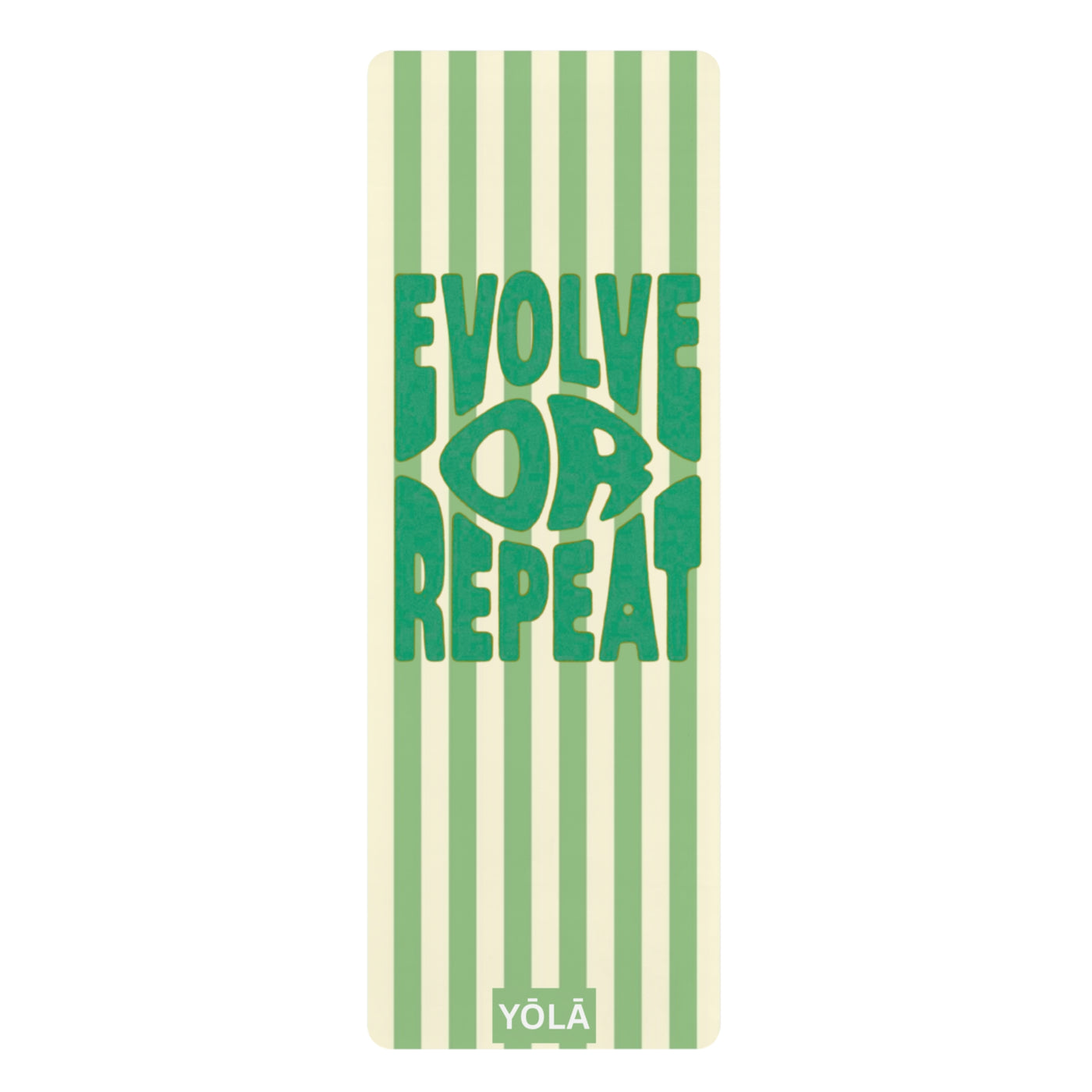 Green Evolve or Repeat yoga mat with retro striped design by Yola