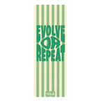 Green Evolve or Repeat yoga mat with retro striped design by Yola