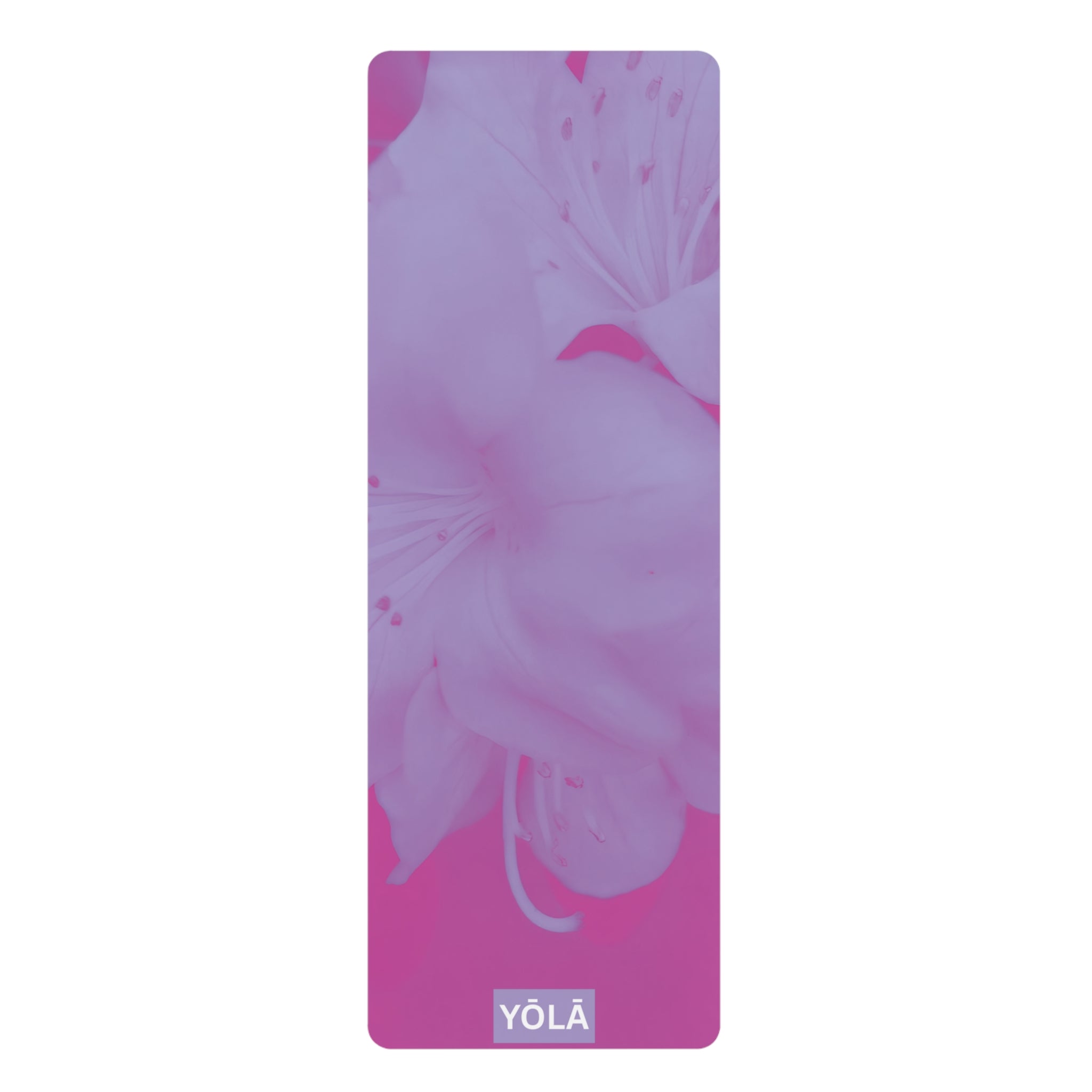Yoga mat with floral design and 'YOLA' branding on a white background