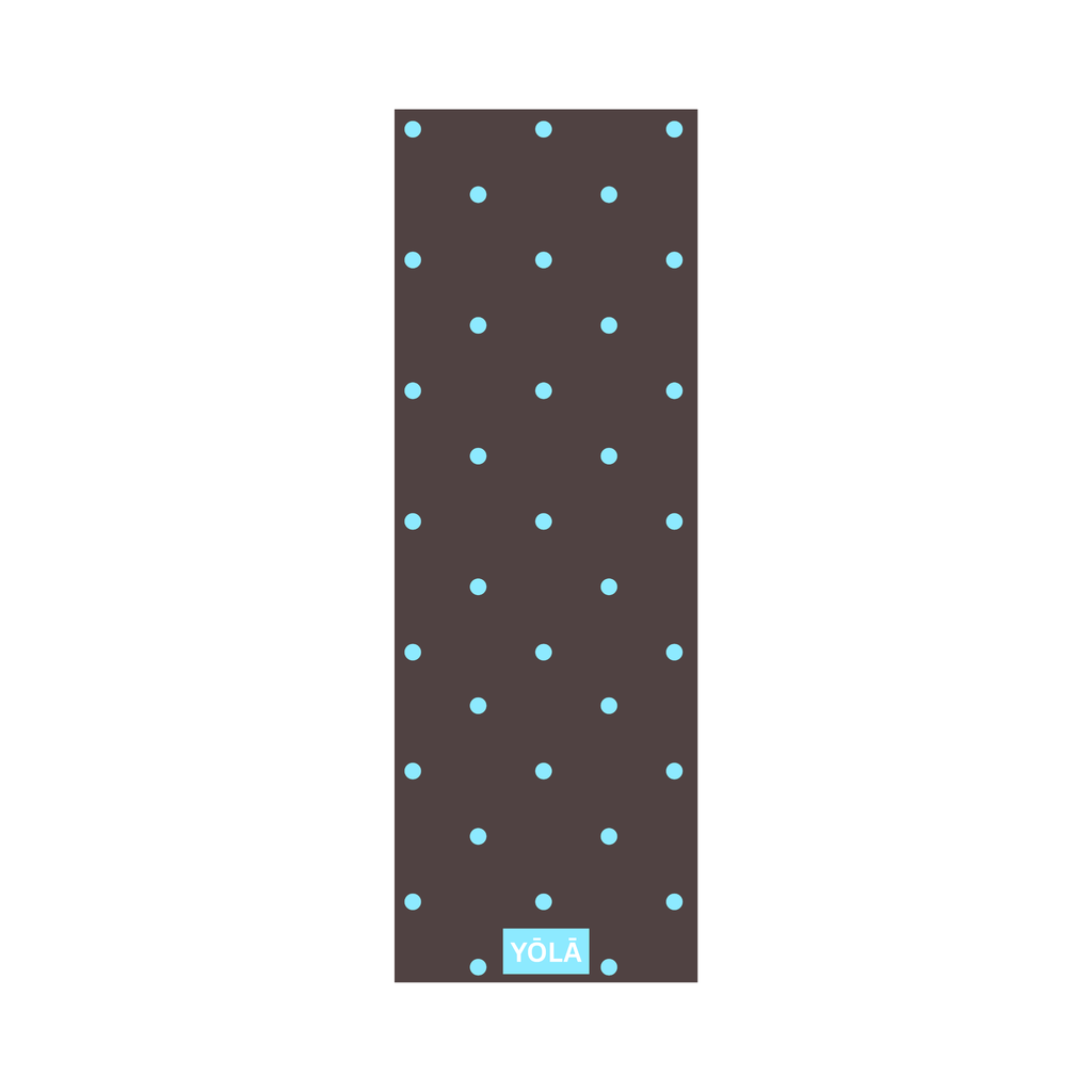 Hot dots yoga mat towel with blue polka dot pattern on dark background, non-slip microfiber by Yola