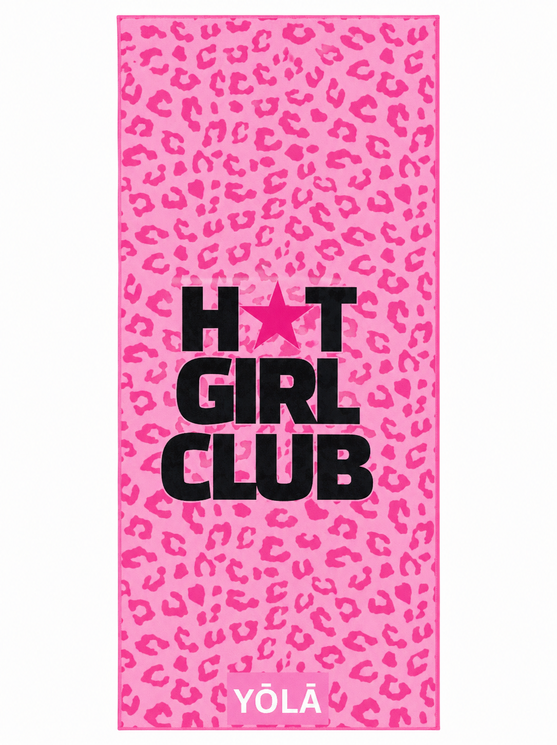 Pink leopard print Pilates grip towel with Hot Girl Club typography, non-slip microfiber suede hot yoga towel by YŌLĀ SCULP'T