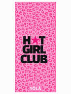 Pink leopard print Pilates grip towel with Hot Girl Club typography, non-slip microfiber suede hot yoga towel by YŌLĀ SCULP'T