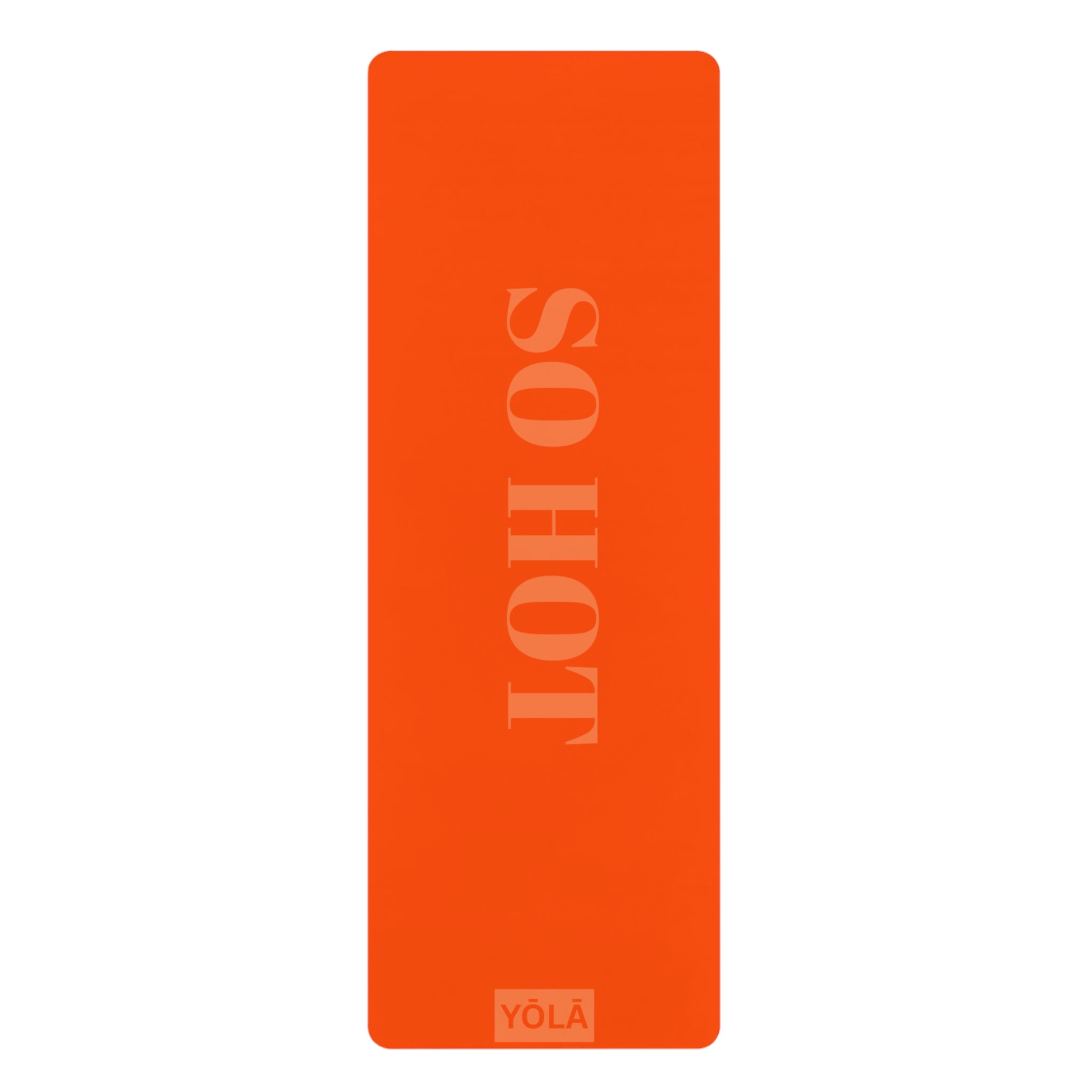 Orange yoga mat with 'SO HOT' text and Yola branding on a white background