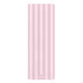 Light pink striped yoga mat with non-slip rubber base and soft microfiber top by YOLA