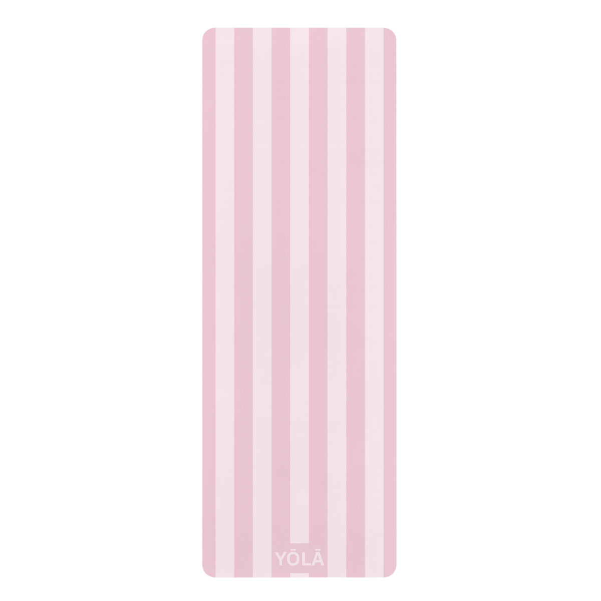 Light pink striped yoga mat with non-slip rubber base and soft microfiber top by YOLA