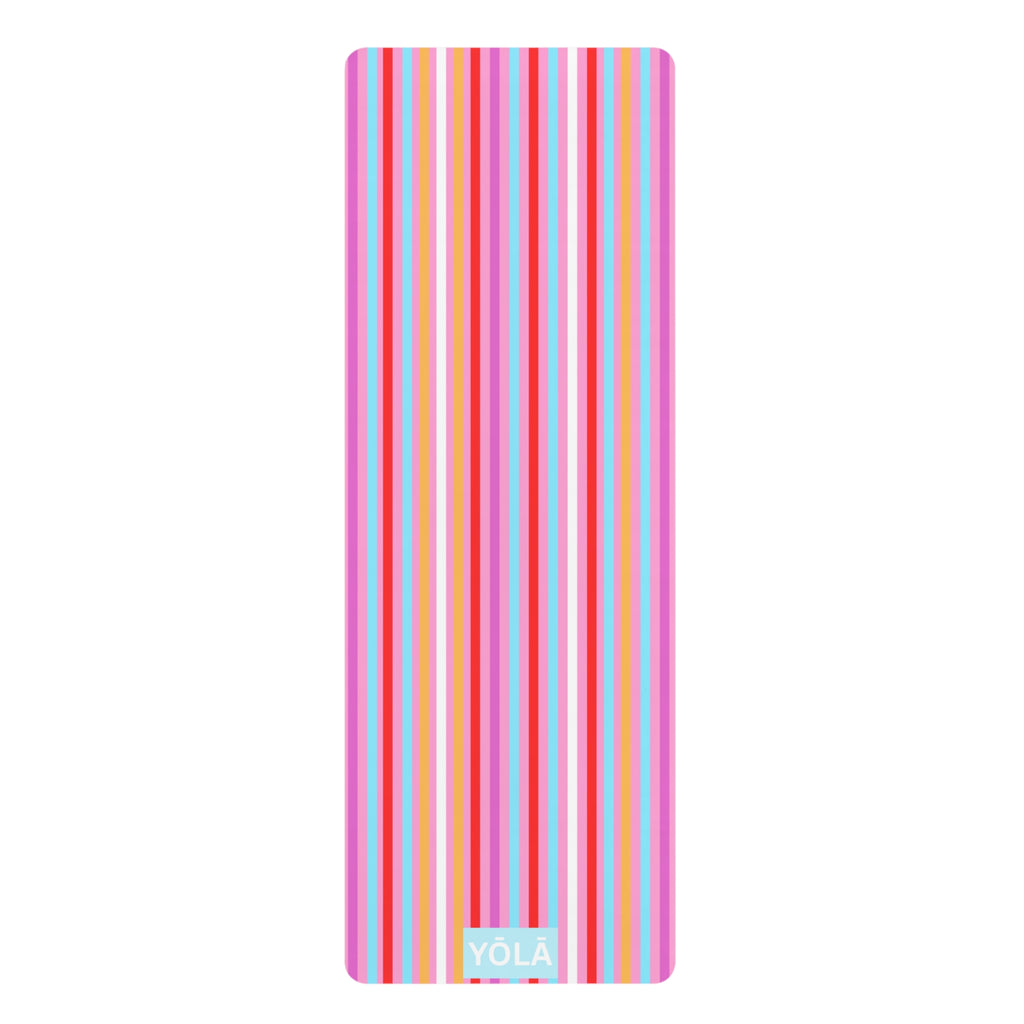 Pastel multicolor striped yoga mat with non-slip rubber base and microfiber suede top by YOLA