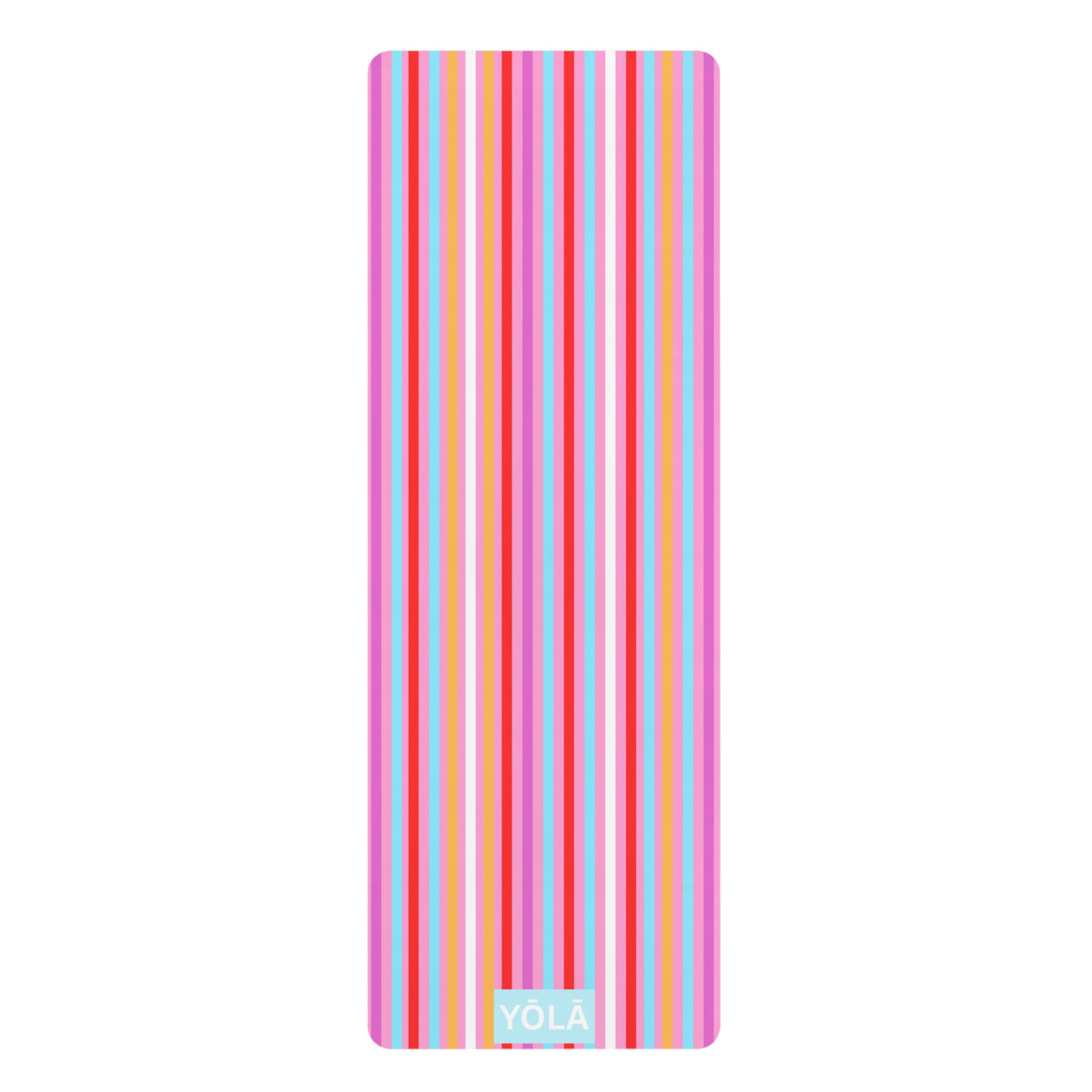 Pastel multicolor striped yoga mat with non-slip rubber base and microfiber suede top by YOLA