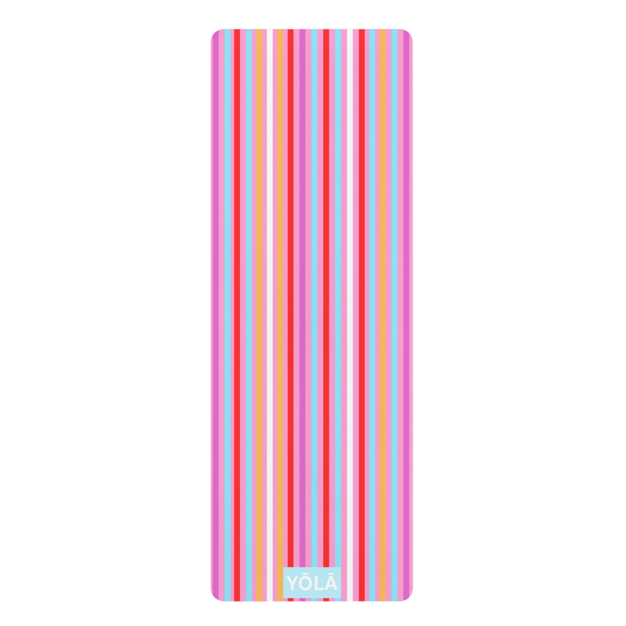 Pastel multicolor striped yoga mat with non-slip rubber base and microfiber suede top by YOLA