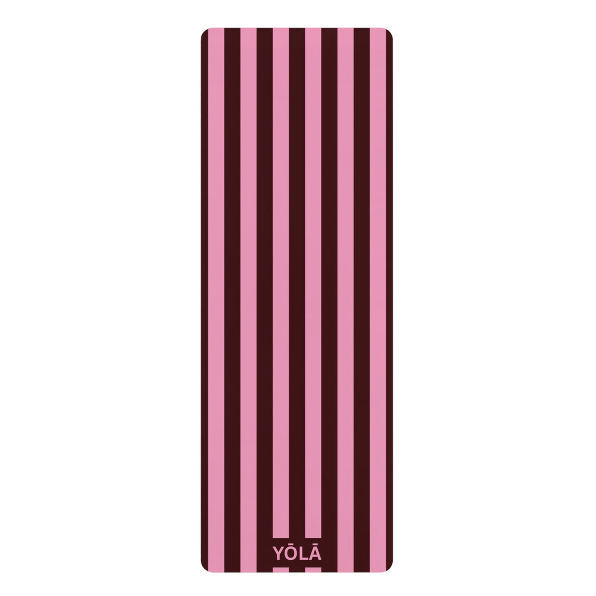 Pink striped yoga mat with non-slip rubber base and microfiber suede top by YOLA
