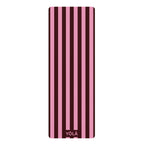 Pink striped yoga mat with non-slip rubber base and microfiber suede top by YOLA