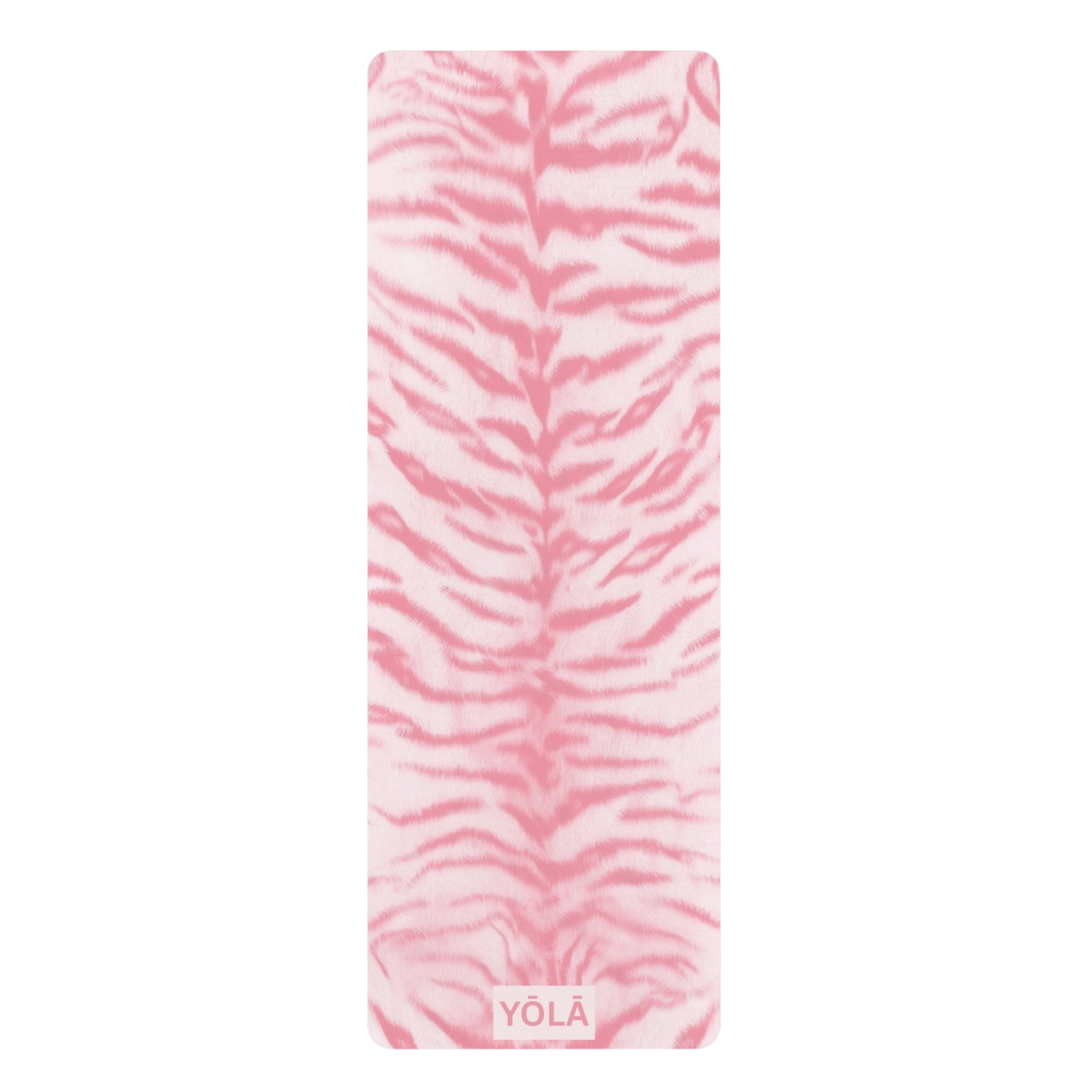 Pink zebra print yoga mat with non-slip rubber base and soft microfiber top by YOLA