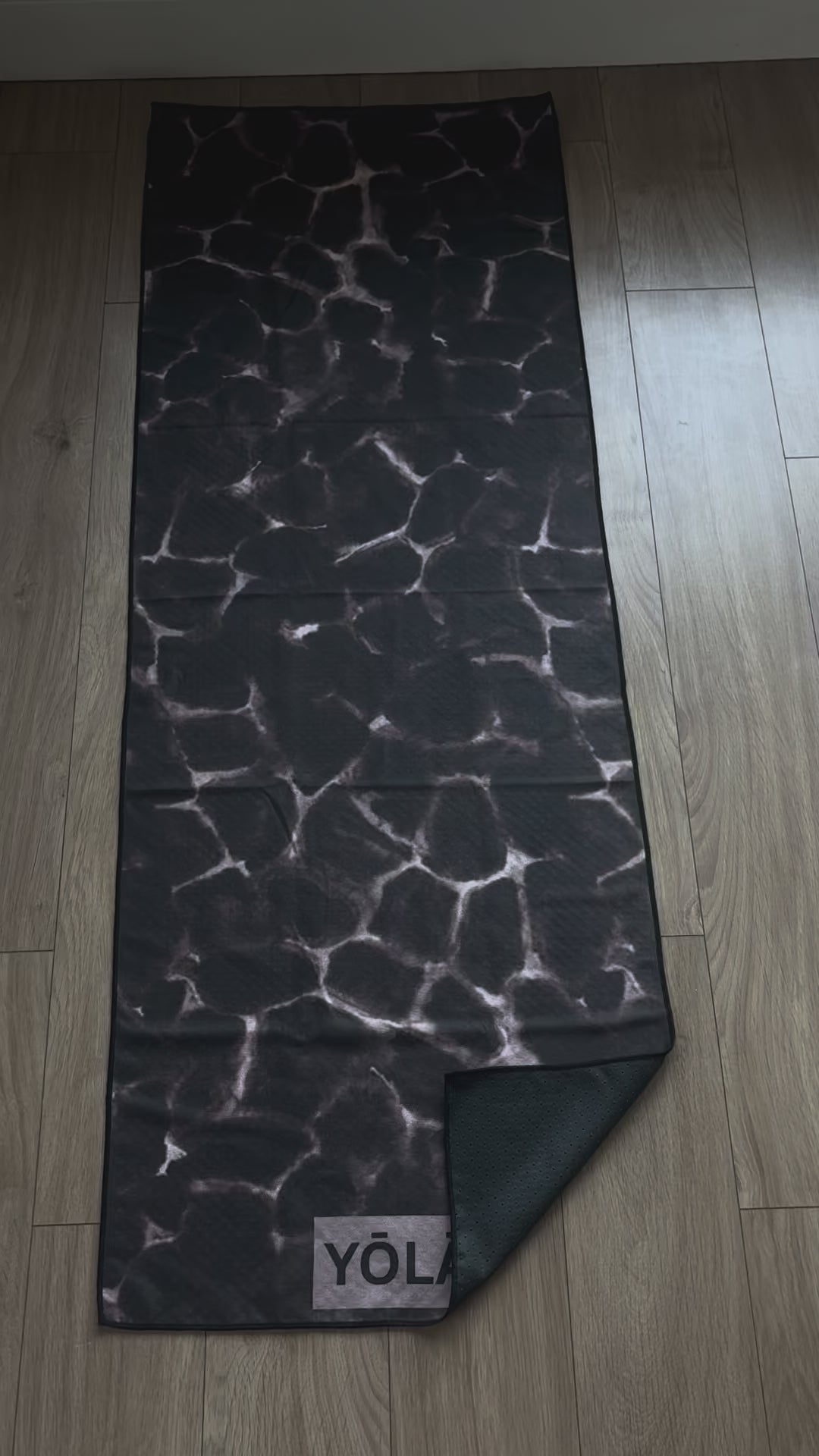 Amber Tortoise Pilates grip towel with tortoise shell pattern, microfiber suede top and non-slip silicone dot backing by YŌLĀ SCULP'T