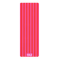 Red and pink striped yoga mat with non-slip rubber base and microfiber suede top by YOLA