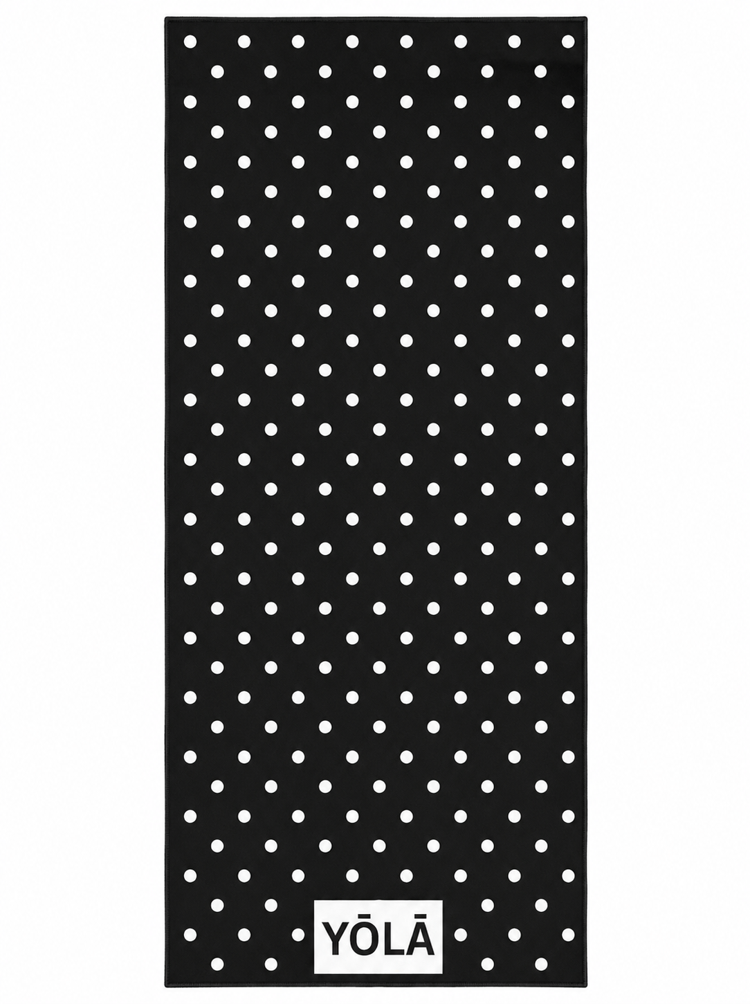 YŌLĀ SCULP'T Reverse Polka Grip Towel with a black and white polka dot print, premium microfiber suede, sweat-activated grip, and non-slip silicone dot backing for hot Pilates, hot yoga, and studio workouts.