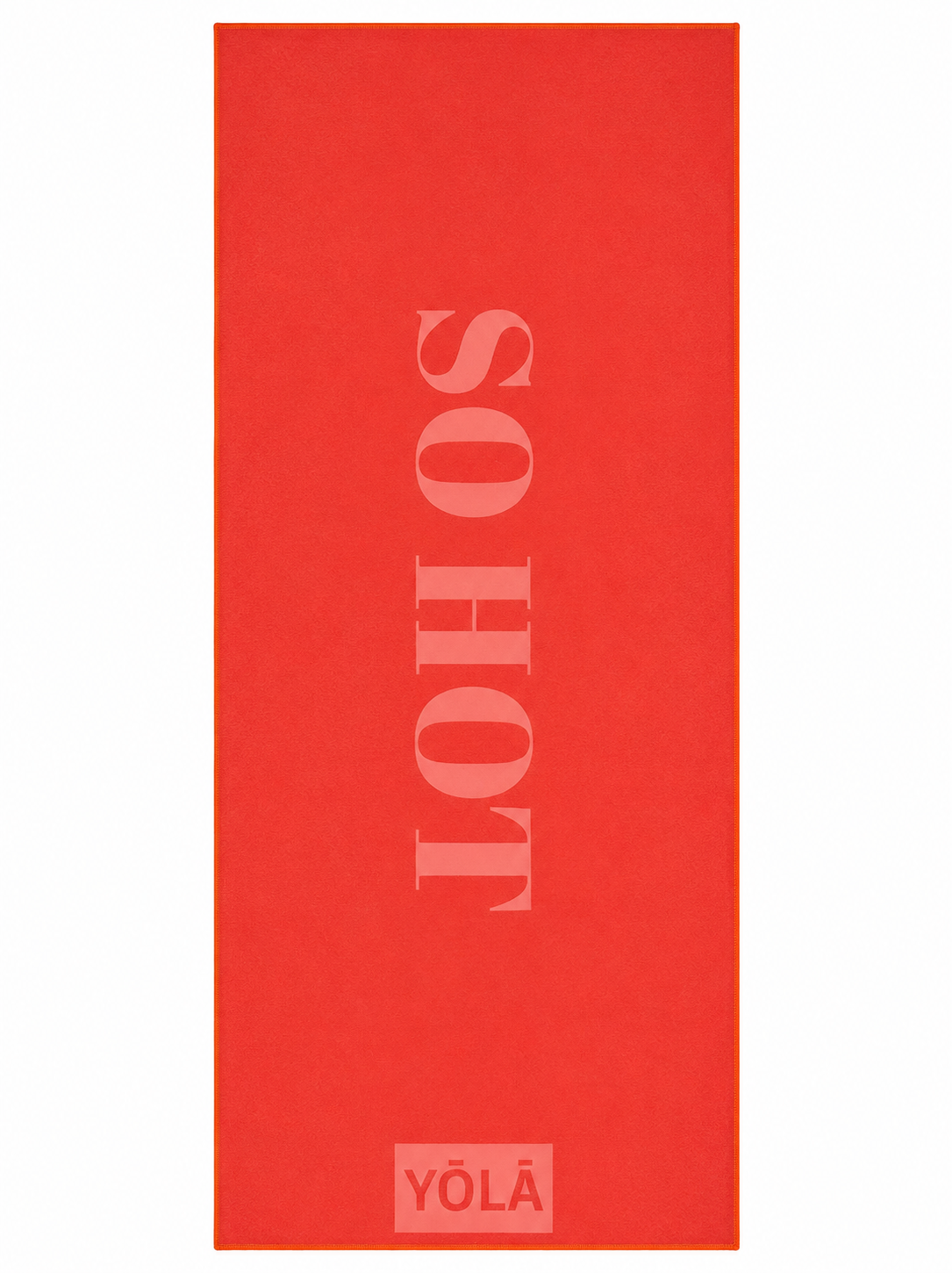 Orange So Hot Grip Towel by YŌLĀ SCULP'T featuring premium microfiber suede, sweat-activated grip, quick-dry fabric, and a non-slip silicone dot backing.