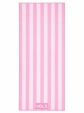 Strawberry Ribbon pink striped Pilates grip towel, non-slip microfiber suede hot yoga towel by YŌLĀ SCULP'T