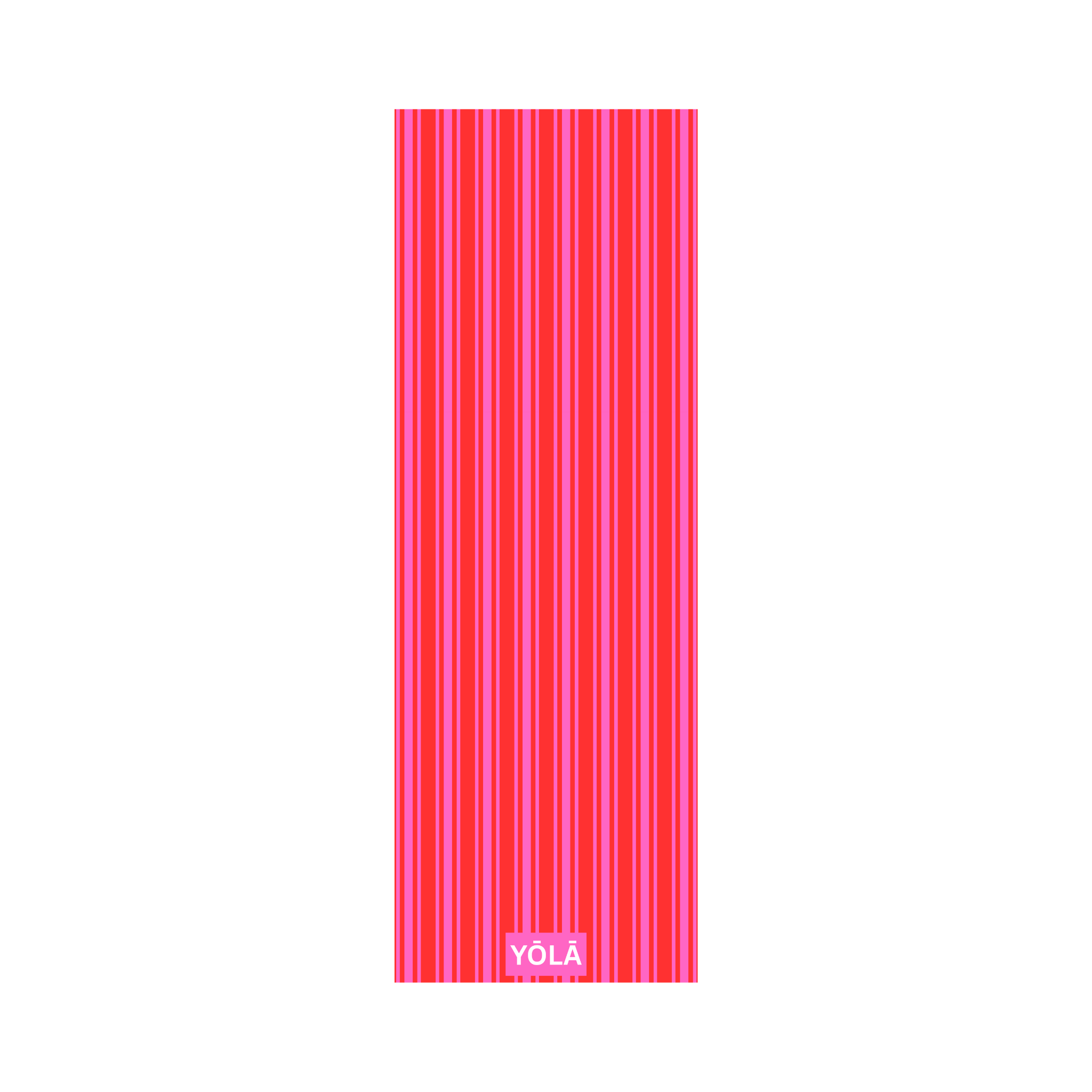 Sun-kissed striped yoga mat towel with vibrant pink and red vertical lines, non-slip microfiber surface by Yola