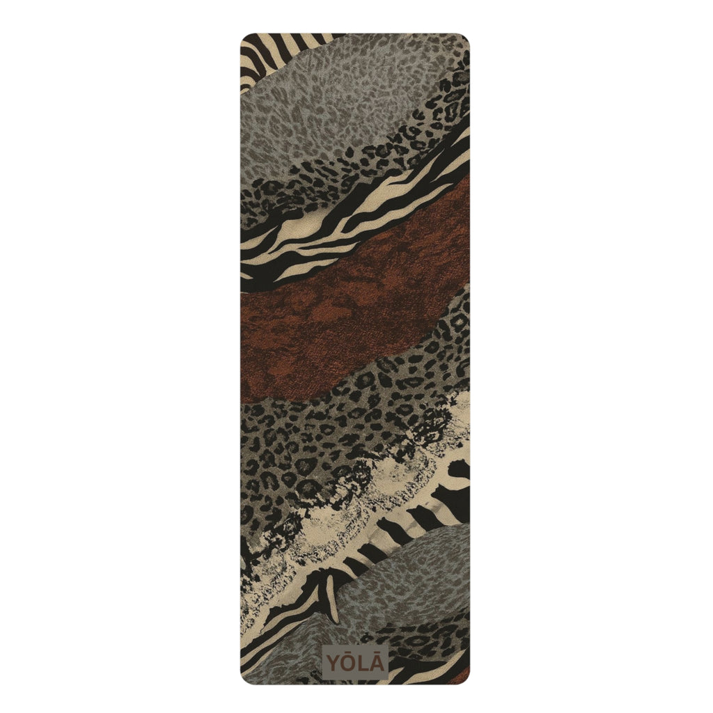 Vintage zebra animal print yoga mat with mixed neutral tones and non-slip rubber base by YOLA
